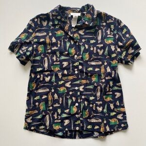 Vintage Jones New York Sport Linen Blend Golf Button Front Collared Shirt Med